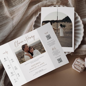 Boho Gatefold Wedding Invitation Template, Arch Photo Wedding Invitation, Canva Template, INSTANT DOWNLOAD