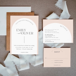 Arch Wedding Invitation Suite Template,  Boho Wedding, RSVP, Details, Instant Download, #EMILY