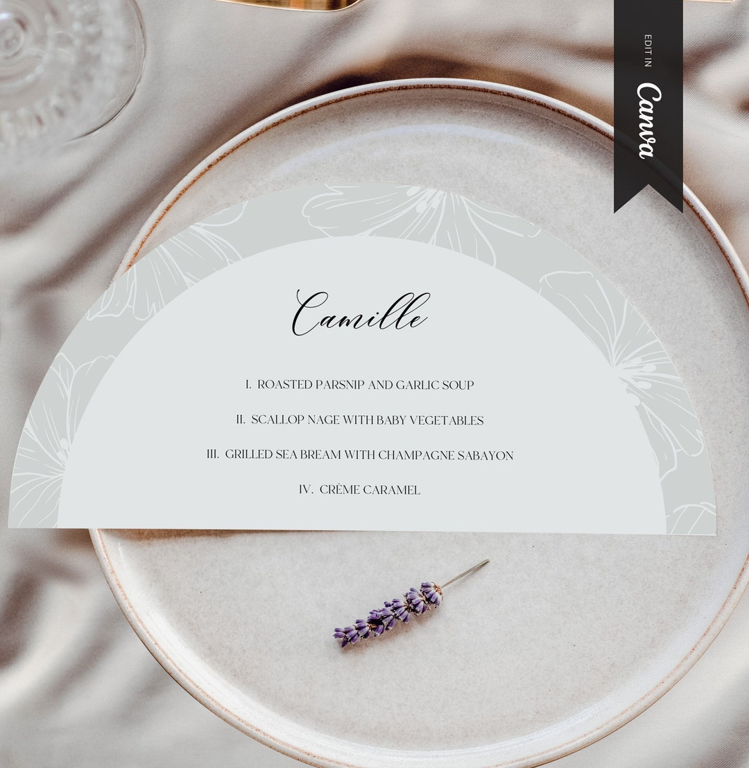 Elegant Half Circle Menu Template Canva Printable Floral Half Moon Elegant Half Circle Menu Template Canva Printable Floral Half Moon