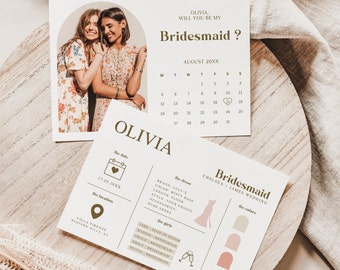 Bridesmaid Card Set, Bridesmaid Proposal And Info Card Template, Canva Will You Be My Bridesmaid, INSTANT DOWNLOAD
