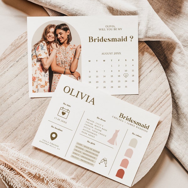 Bridesmaid Card Set, Bridesmaid Proposal And Info Card Template, Canva Will You Be My Bridesmaid, INSTANT DOWNLOAD