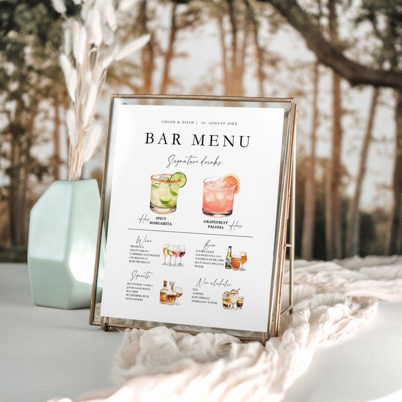 Wedding Bar Menu Sign Template, Signature Drinks (Canva Template, Instant Download) image 10