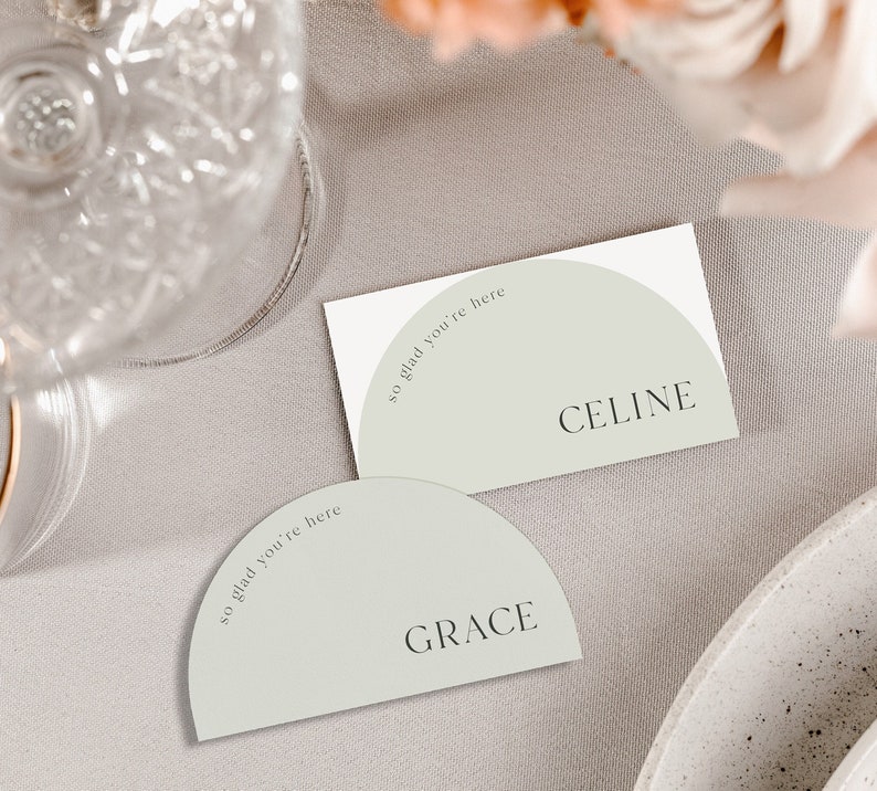 Sage Green Wedding Place Cards Template, Arch Place Card Template, Instant Download image 1