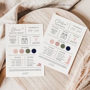 Bridesmaid Info Card Canva Template, Bridal Party Info Card, Printable Bridesmaid Information Card, INSTANT DOWNLOAD