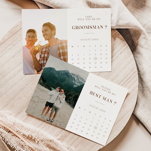 Proposition de garçons d'honneur rétro, modèle de carte de calendrier, carte de proposition de meilleur homme Canva, téléchargement immédiat