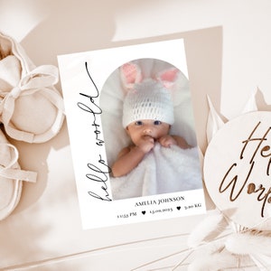 Photo Birth Card, Arch Birth Announcement Template, Printable 5x7, INSTANT DOWNLOAD