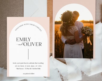 Boho Wedding Invite, Arch Photo Wedding Invitation Template, Instant Download, #EMILY