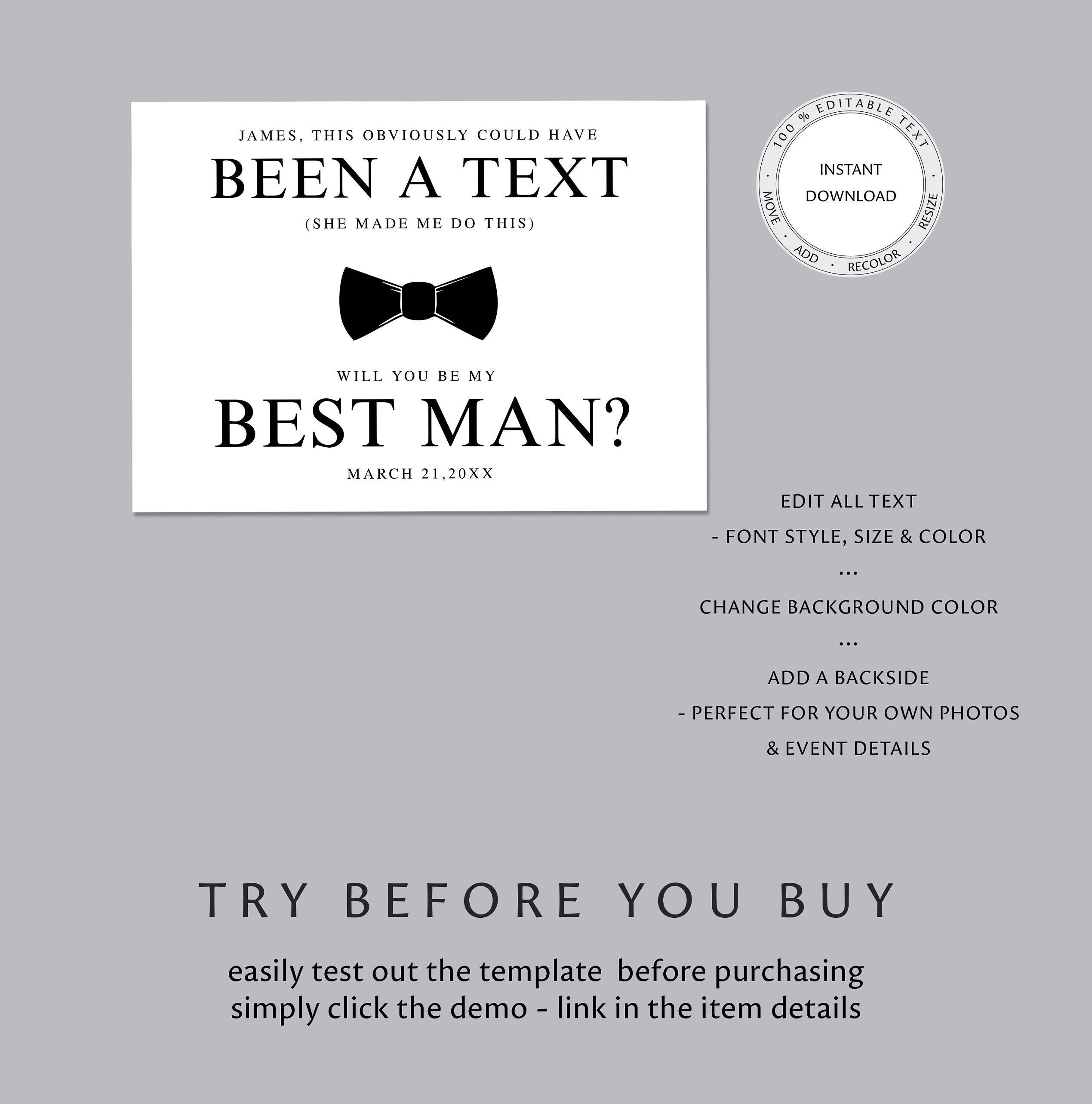 Funny Best Man Proposal Card Template Groomsmen Proposal Etsy