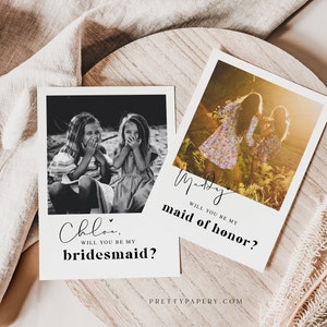 Modèle de carte de proposition de demoiselle d'honneur photo Canva, proposition de demoiselle d'honneur photo, serez-vous ma demoiselle d'honneur, téléchargement immédiat