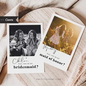 Polaroid Bridesmaid Proposal Card Template, Canva Photo Bridesmaid Proposal, Will You Be My Bridesmaid, INSTANT DOWNLOAD zdjęcie 1
