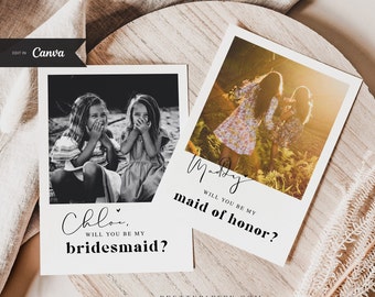 Polaroid Bridesmaid Proposal Card Template, Canva Photo Bridesmaid Proposal, Will You Be My Bridesmaid, INSTANT DOWNLOAD