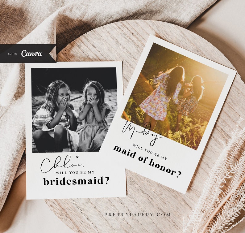 Polaroid Bridesmaid Proposal Card Template, Canva Photo Bridesmaid Proposal, Will You Be My Bridesmaid, INSTANT DOWNLOAD zdjęcie 1