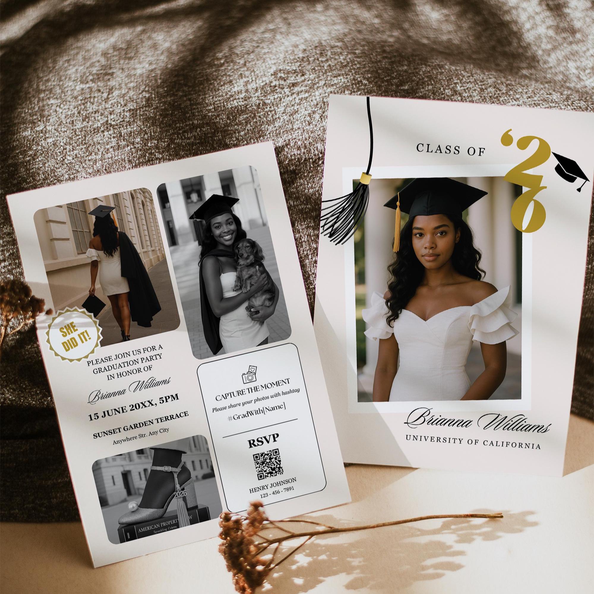 2026年度卒業式招待状セット – 両面印刷 + サンキューカード（編集可能なCanvaテンプレート、即時ダウンロード） - Etsy 日本, image size:2000x2000