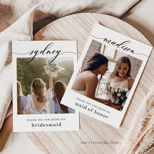 Photo Bridesmaid Thank You Card Template, Thank You For Being My Bridesmaid Card, INSTANT DOWNLOAD