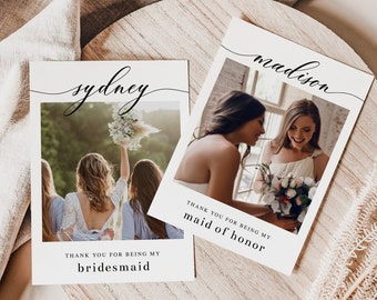 Photo Bridesmaid Thank You Card Template, Thank You For Being My Bridesmaid Card, INSTANT DOWNLOAD