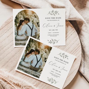 Greenery Save the Date Card, Canva Photo Save the Date Vorlage, Hochzeitsankündigung, vollständig bearbeitbar, SOFORTIGER DOWNLOAD