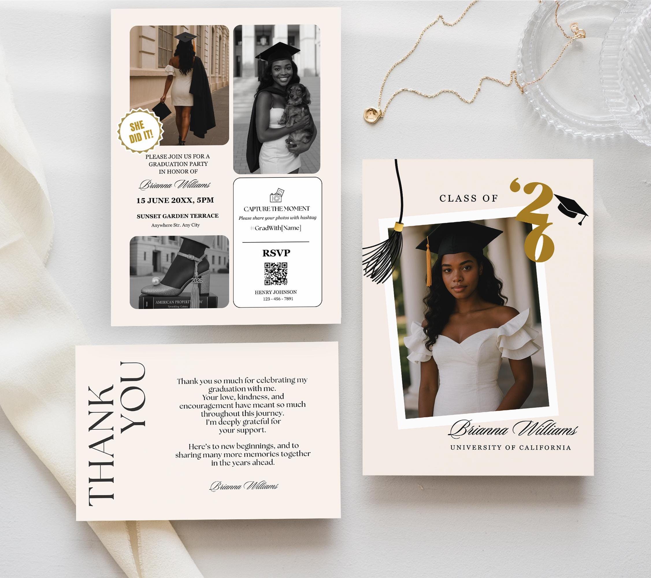 2026年度卒業式招待状セット – 両面印刷 + サンキューカード（編集可能なCanvaテンプレート、即時ダウンロード） - Etsy 日本, image size:2253x2000