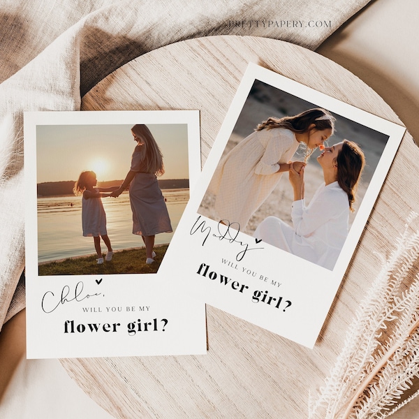 Modèle de carte de proposition de demoiselle d'honneur Polaroid, carte Canva Will You Be My Flower Girl, TÉLÉCHARGEMENT IMMÉDIAT