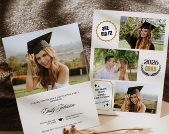 Set di inviti per la laurea con foto moderne - Modello Canva modificabile (download immediato)