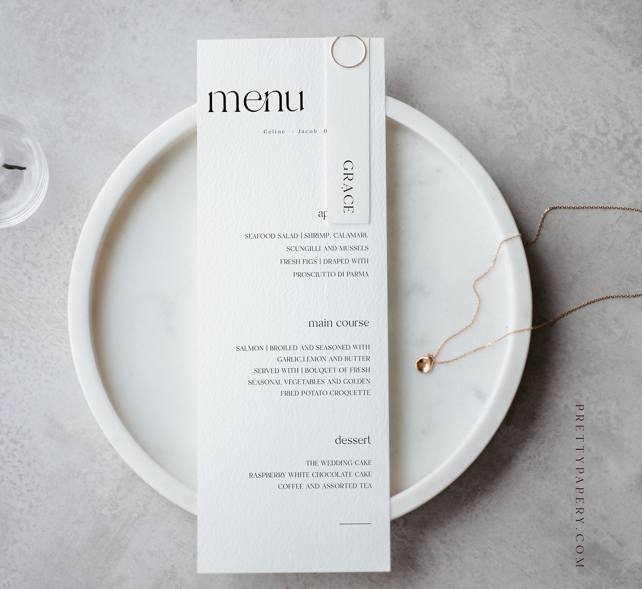 Minimalist Menu & Place Card Template Set, Canva Wedding Menu Template, Minimalist Name Card Tag, Instant Download