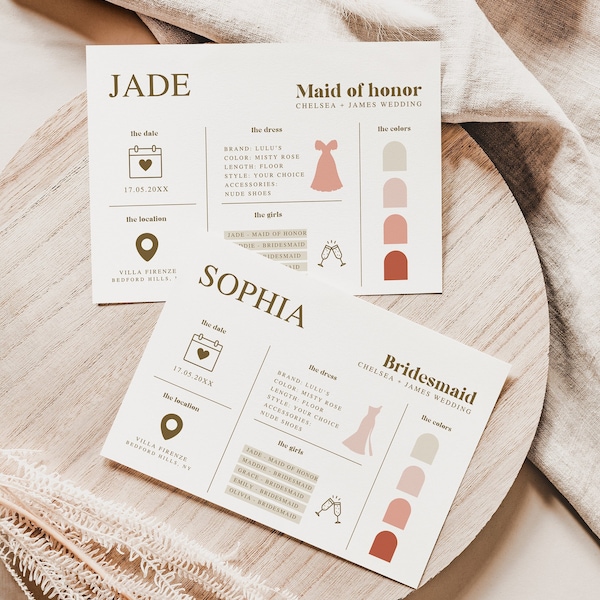 Boho Bridesmaid Info Card Template, Canva Bridal Party Info Card, Printable Bridesmaid Information Card, INSTANT DOWNLOAD