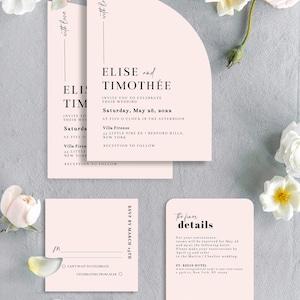 Half Arch Wedding Invitation Suite Template, Blush Half arch invitation template, Modern Wedding Template, RSVP, Details, INSTANT DOWNLOAD