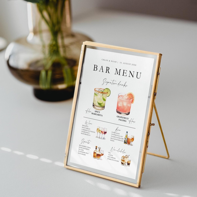 Wedding Bar Menu Sign Template, Signature Drinks (Canva Template, Instant Download) image 7