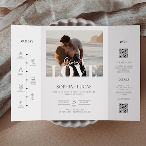 Modern Boho Gatefold Wedding Invitation Template, Photo Wedding Invitation, Canva Template, INSTANT DOWNLOAD