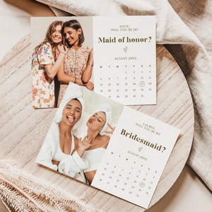 Boho Foto Brautjungfer Vorschlag Kalender, Canva Willst Du meine Brautjungfer sein, Trauzeugin, Trauzeugin, Printable, SOFORTIGER DOWNLOAD