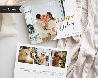 Happy Holidays Card Template, Canva Photo Christmas Card, Arch Family Photo Christmas Card, Add Your Photo, Instant Download