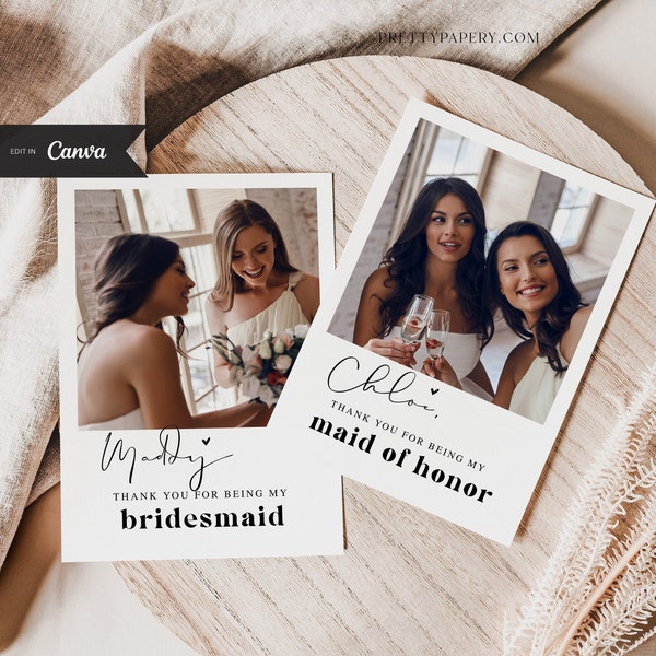 Polaroid Bridesmaid Thank You Card Template, Canva Thank You For Being My Bridesmaid Card, INSTANT DOWNLOAD