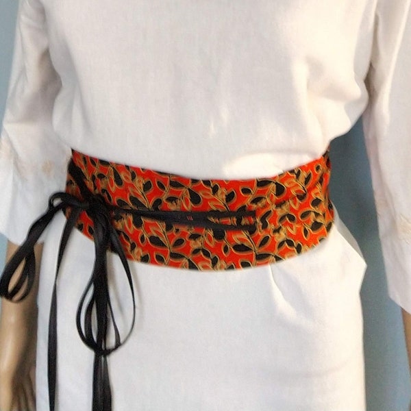 Béret et ceinture à nouer pour femme en pagne Togolais de couleur vert ou orange