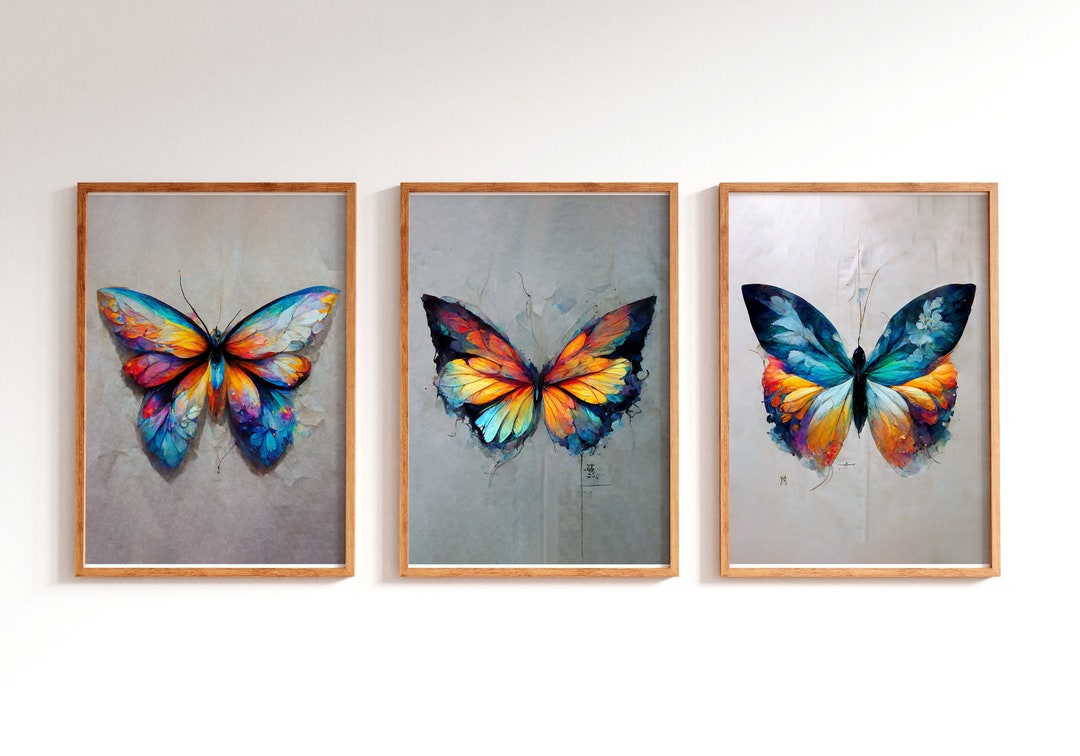 Butterfly Print Wall Art, Set of 3 Prints Colourful Butterflies