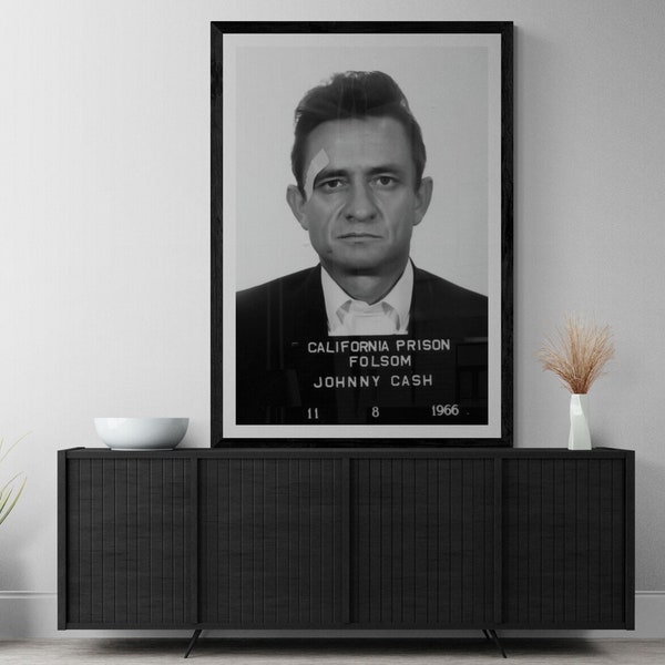 Johnny Cash Mugshot - Large Print Wall Decor, Canvas or Print (Framed /Unframed and Mat/No Mat)