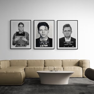 Mug Shot Poster Size Prints of Sinatra, Cash and Elvis, Large Print Wall Decor, Photography, Modern (Framed /Unframed and Mat/No Mat)