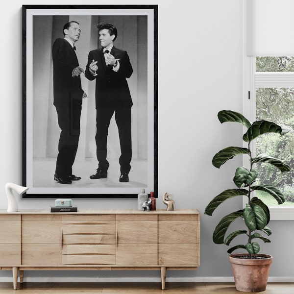 Elvis Presley and Frank Sinatra Black and White- Large Print Wall Decor, Canvas or Print (Framed /Unframed and Mat/No Mat)