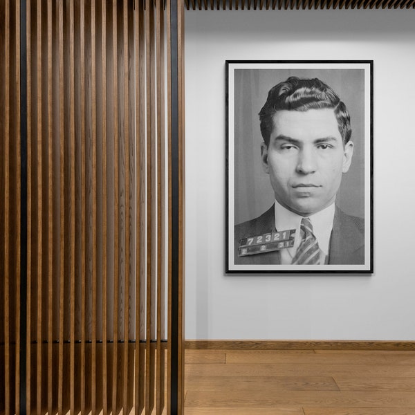 Mug Shot Poster Size Prints of Mobster Lucky Luciano, Large Print Wall Decor, Photography, Modern (Framed /Unframed and Mat/No Mat)