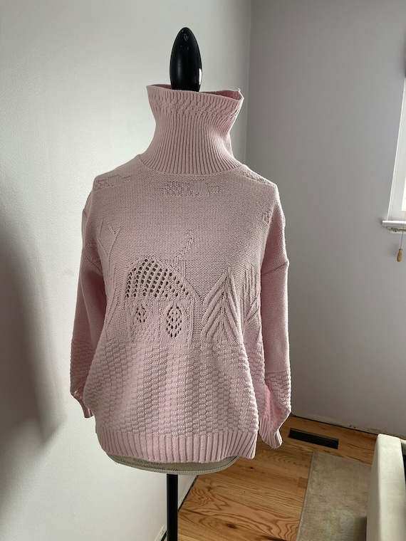 80s vintage long sleeve pink women cotton sweater… - image 1