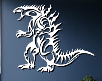 Arte mural metálico de Godzilla, silueta del monstruo, decoración para sala de juegos