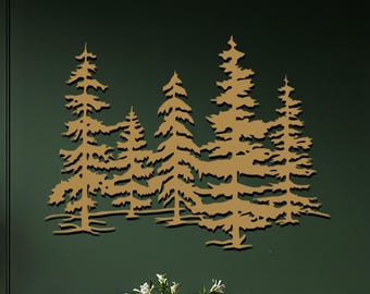 Metal Forest Wall Art, Pine Tree Silhouette, Cabin Decor