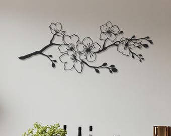 Adorno de pared de rama de flores de metal, colgante botánico moderno de hierro