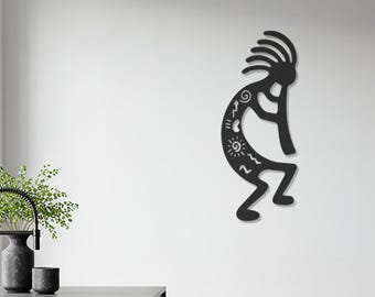 Arte mural metálico Kokopelli, flautista tribal, decoración boho