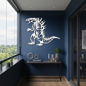 Godzilla Metal Wall Art, Monster Silhouette Wall Decor, Modern Steel Art for Game Room or Teen Bedroom, Cool Gift for Boys or Fans