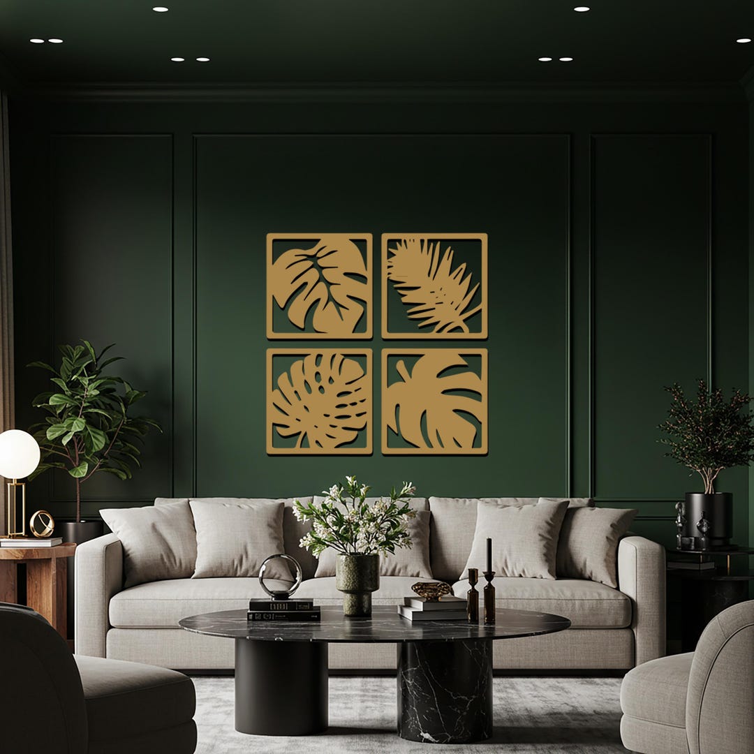 4 Piece Metal Leaf Wall Art, Modern Botanical Decor - Etsy