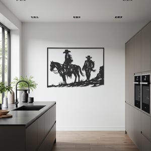 Cowboy Metal Wall Art, Rustic Western Cowboy Silhouette Decor, Horse Rider Wall Sign, Farmhouse Cowboy Gift, Black Iron Wall Accent