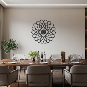 Geometric Flower Metal Wall Art, Round Mandala Wall Decor For Dining Room, Abstract Circle Art, Floral Iron Sculpture For Modern Home