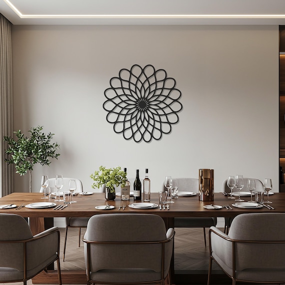 Geometric Flower Metal Wall Art, Round Mandala Wall Decor for