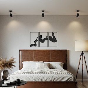 3 Piece Female Silhouette Wall Art, Metal Bedroom Decor, Abstract Woman Figure Set, Modern Black Iron Art Panels, Sensual Gift For Her