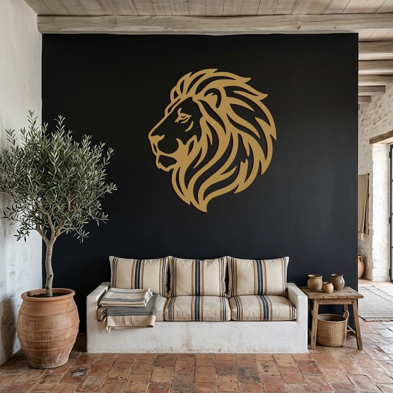 Lion Metal Wall Art, Lion Head Decor, Wildlife Wall Artwork, Safari
