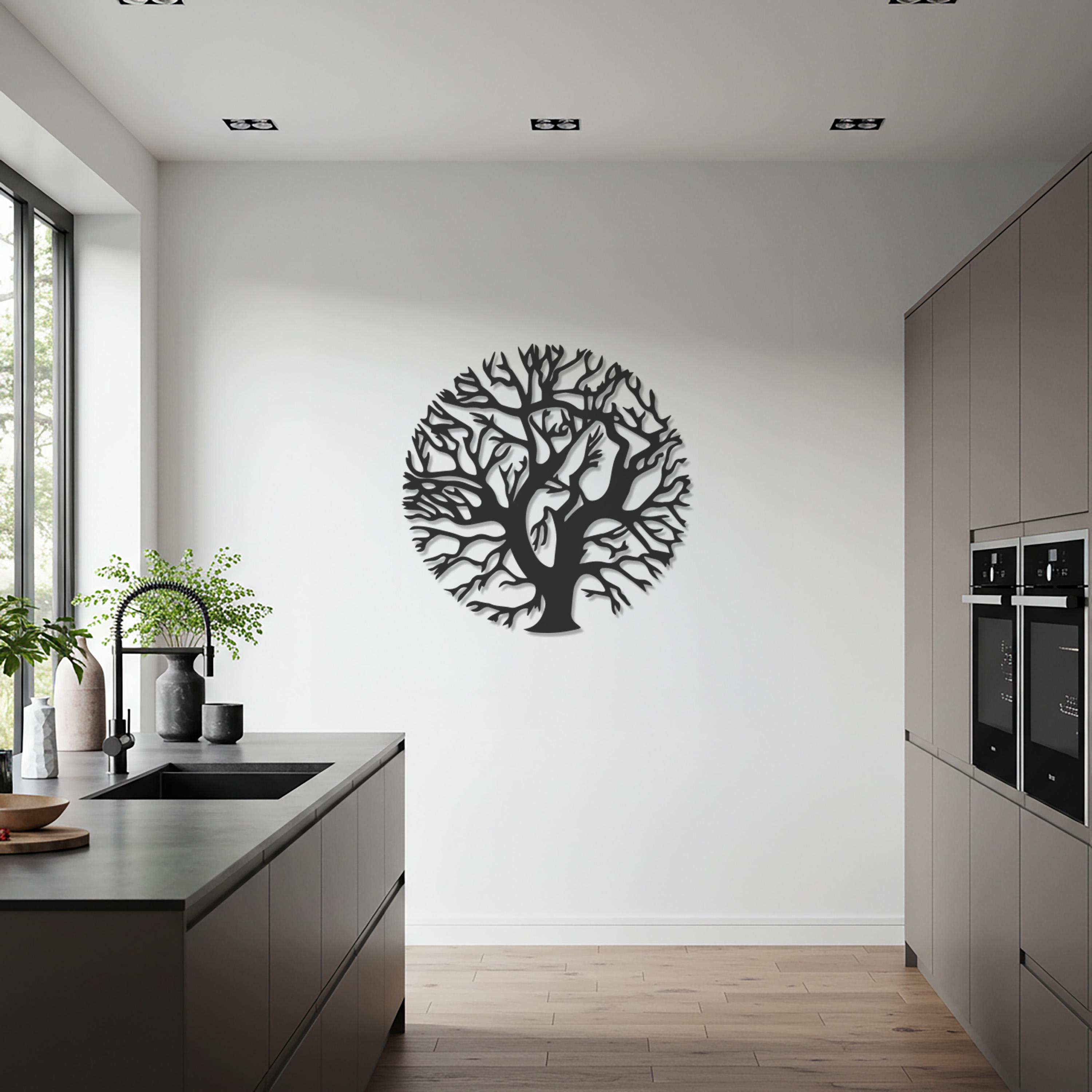 Metal Tree Wall Art, Bare Branch Circle, Modern Nature Decor - Etsy